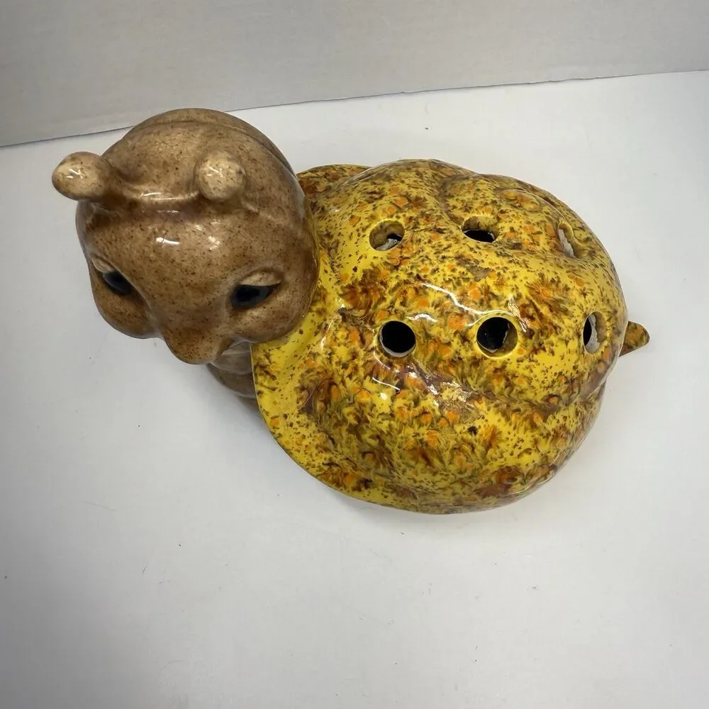 Vintage Pottery Ceramic Hand Painted Whimsical Snail Flower Frog Holder Figurine